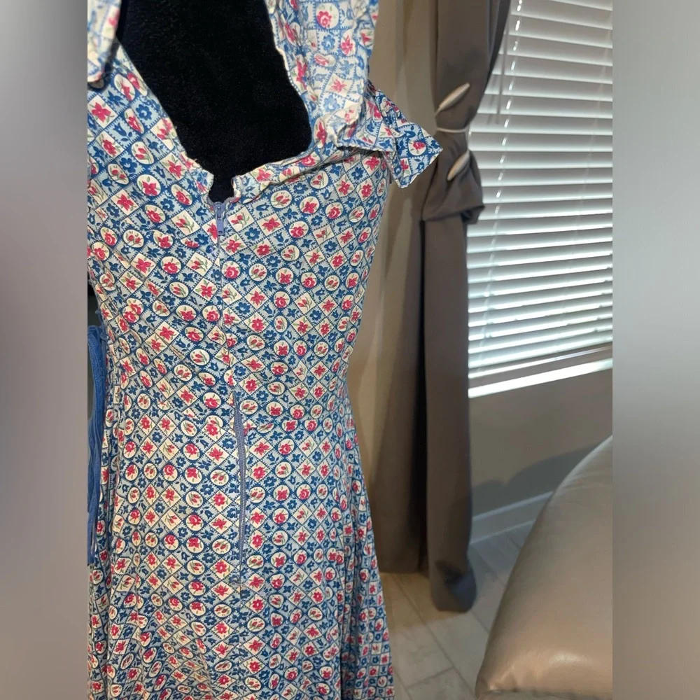 Vintage 1930s? Cotton Calico lawn handmade prairie cottage back lace up dress XS - Picture 7 of 10